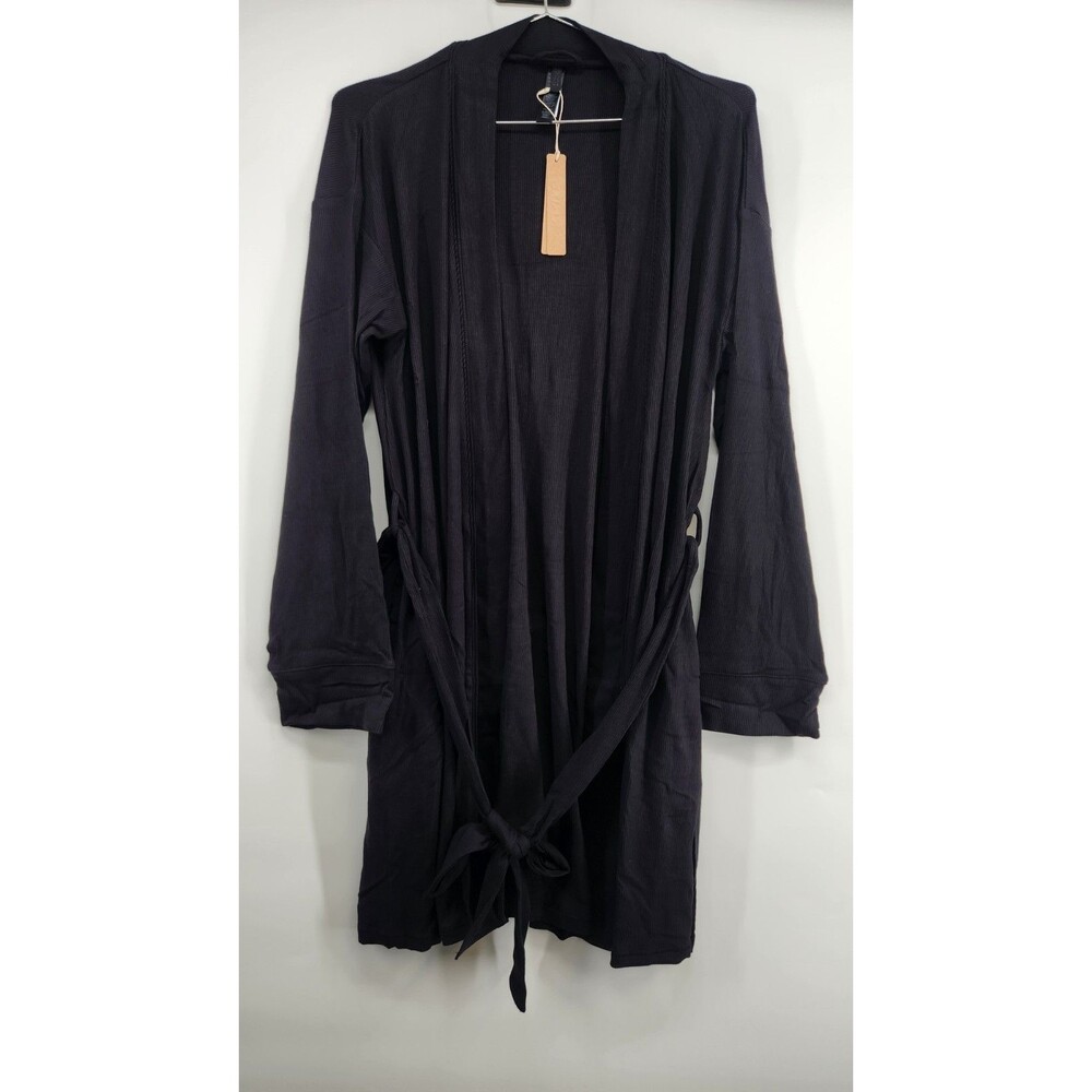 SKIMS Women's Small Onyx Black Soft Lounge Short Robe‎ NWT Belt Pockets